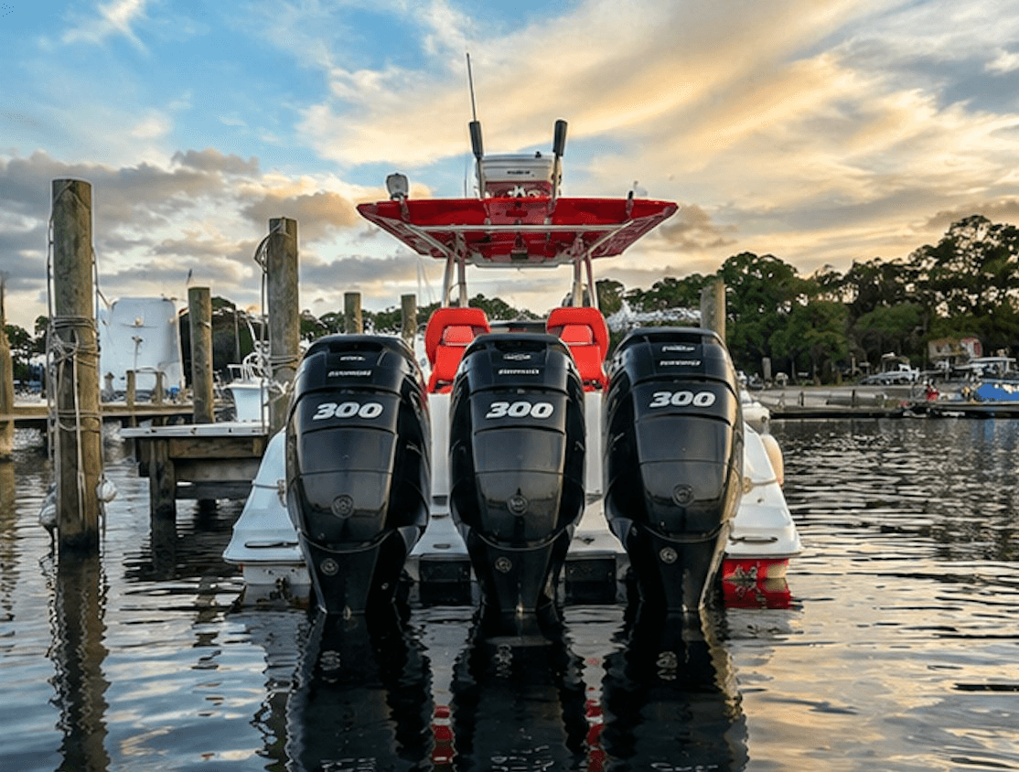 Triple Mercury 300HP outboard engines on the Full Throttle Destin boat